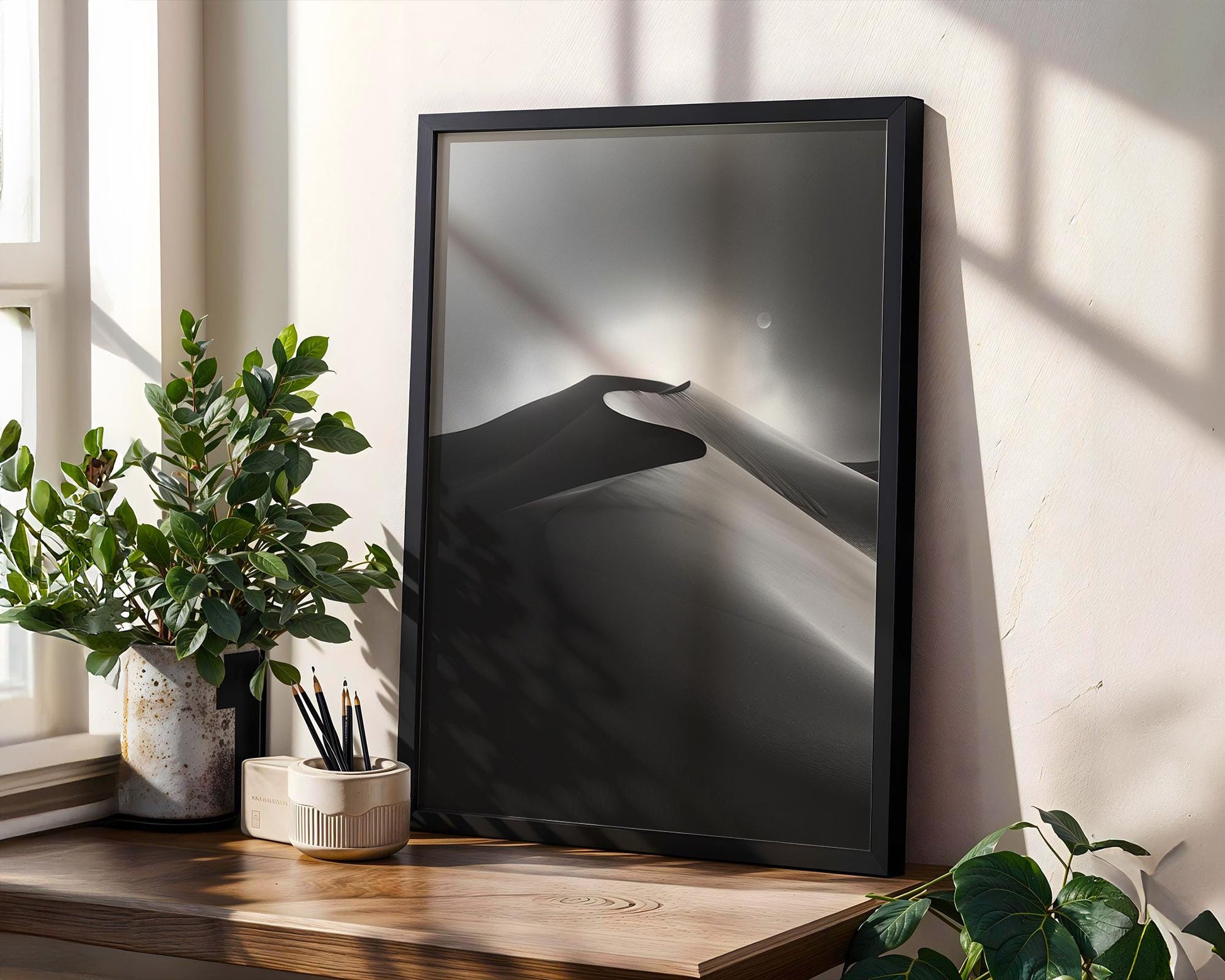 Botanical Photo | Monochrome Desert Dunes Print | Minimalist Black and White Landscape wall art print, minimalist black and white poster, modern Scandinavian wall decor, Monohaus
