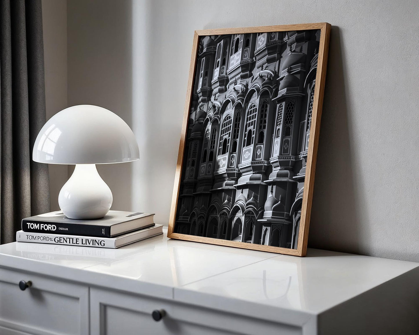 World Landmark | Hawa Mahal Architecture Print | Jaipur Palace of Winds, India wall art print, black and white architectural poster, minimalist modern Scandinavian wall decor, Monohaus