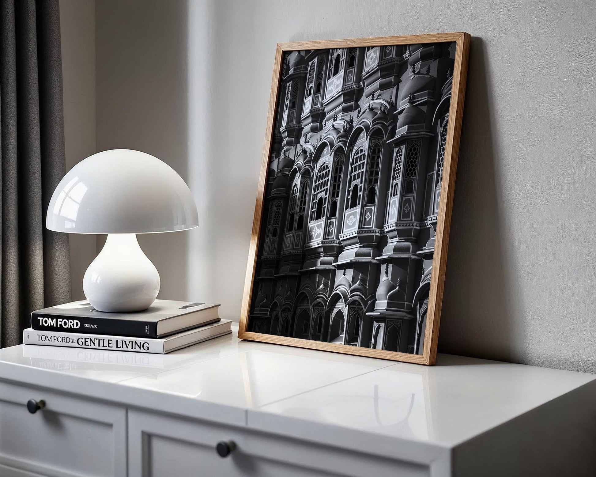 World Landmark | Hawa Mahal Architecture Print | Jaipur Palace of Winds, India wall art print, black and white architectural poster, minimalist modern Scandinavian wall decor, Monohaus