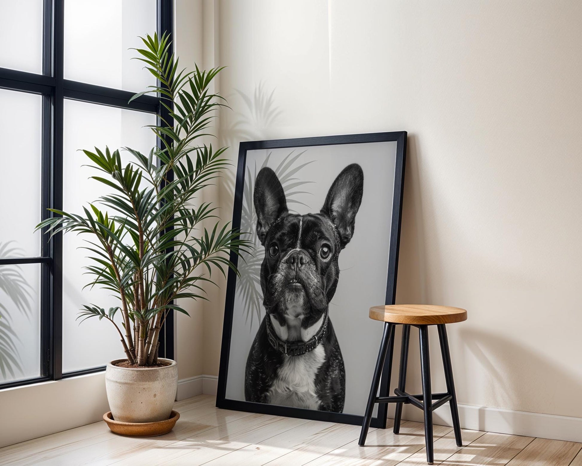 Dog Photography French Bulldog Portrait Print | Minimalist Black and White Pet Art wall art print, minimalist black and white poster, modern Scandinavian wall decor, Monohaus