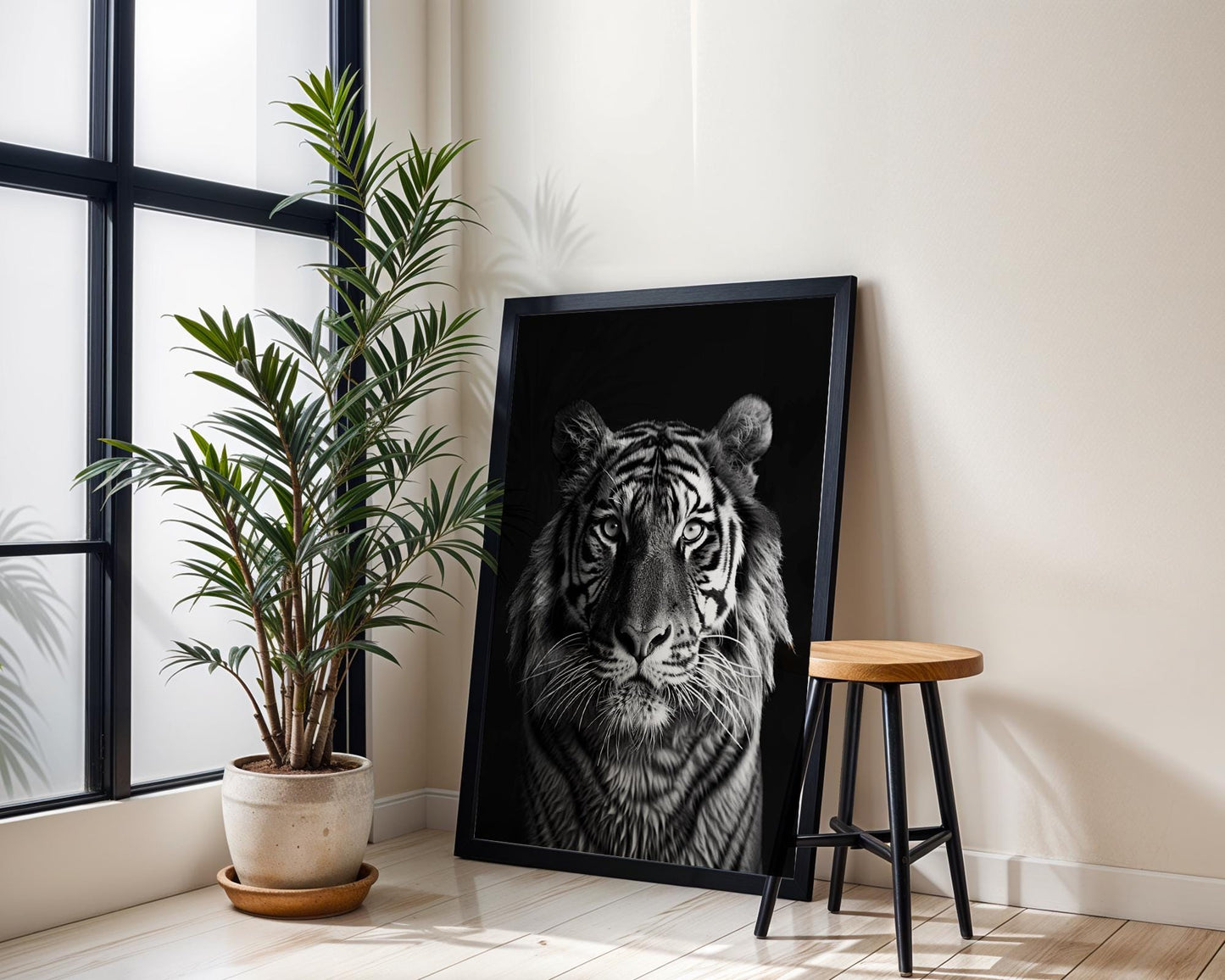 Wildlife Poster | Tiger Portrait Print | Black & White  Photography, Safari Wall Decor wall art print, minimalist black and white poster, modern Scandinavian wall decor, Monohaus