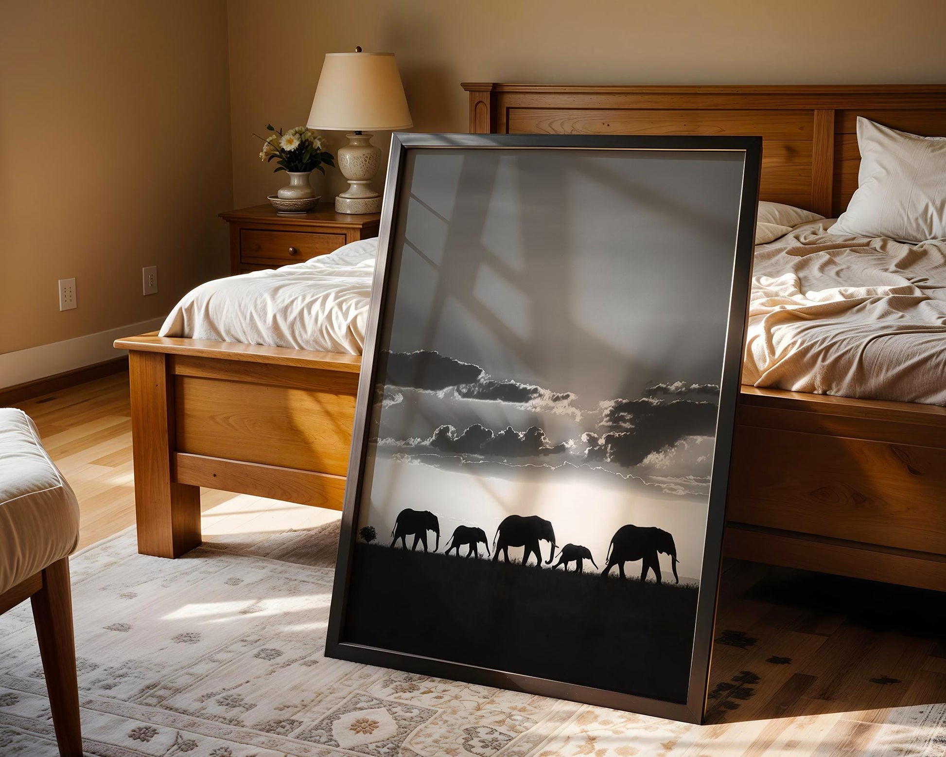 Wildlife Poster | Elephant Family Silhouette Print • Black & White Safari Wall Art wall art print, minimalist black and white poster, modern Scandinavian wall decor, Monohaus