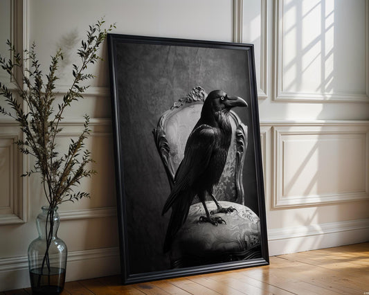 Designer Wall Art | Raven Portrait Art Print | Gothic Dark Academia, Black and White wall art print, minimalist black and white poster, modern Scandinavian wall decor, Monohaus