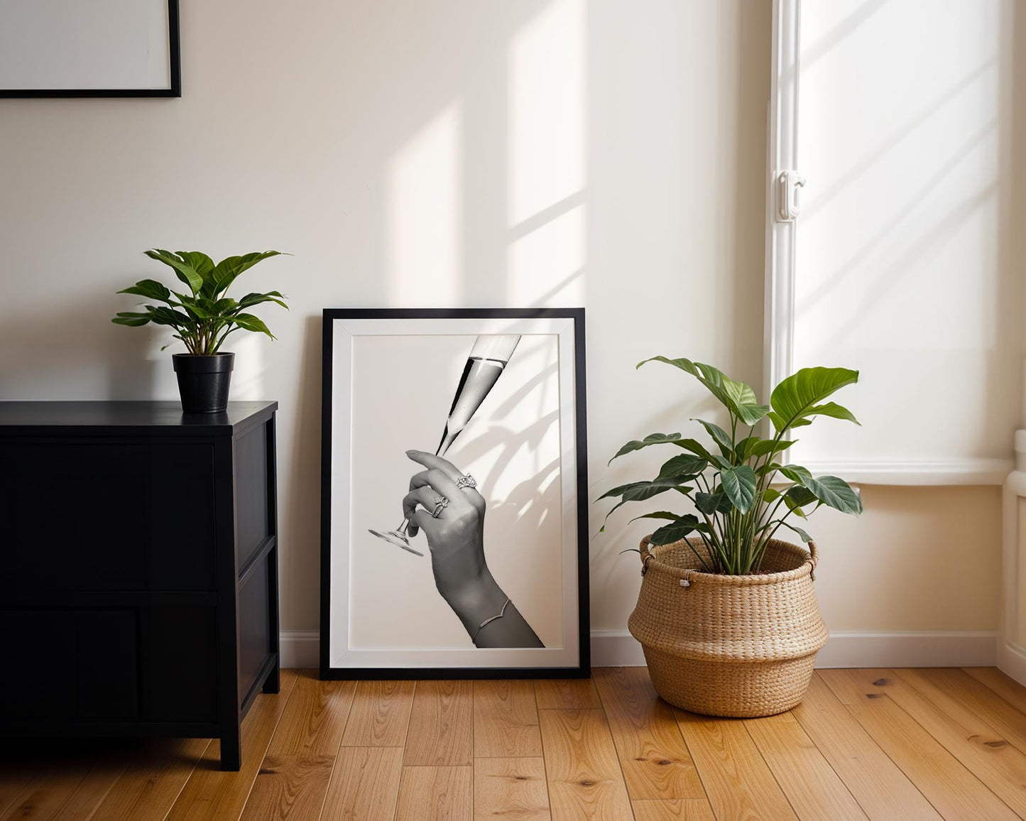 Designer Wall Art | Champagne Toast Print | Minimalist Black and White Glam Art wall art print, minimalist black and white poster, modern Scandinavian wall decor, Monohaus