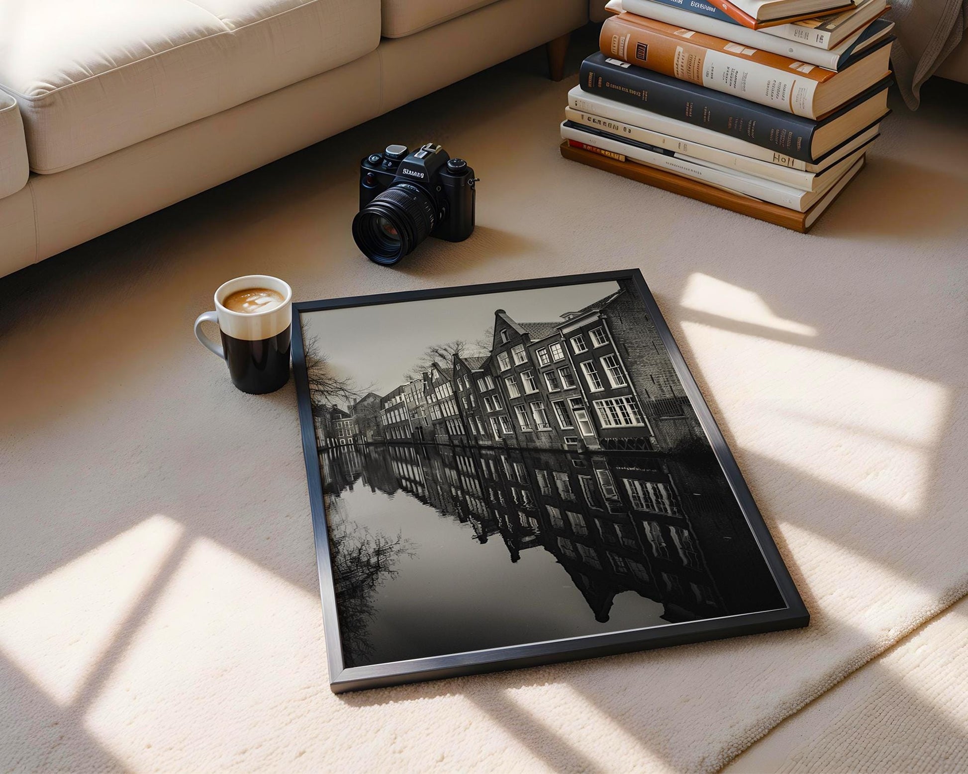 World Landmark | Amsterdam Canal Black and White Photography Print | Minimalist Home Decor wall art print, minimalist black and white poster, modern Scandinavian wall decor, Monohaus