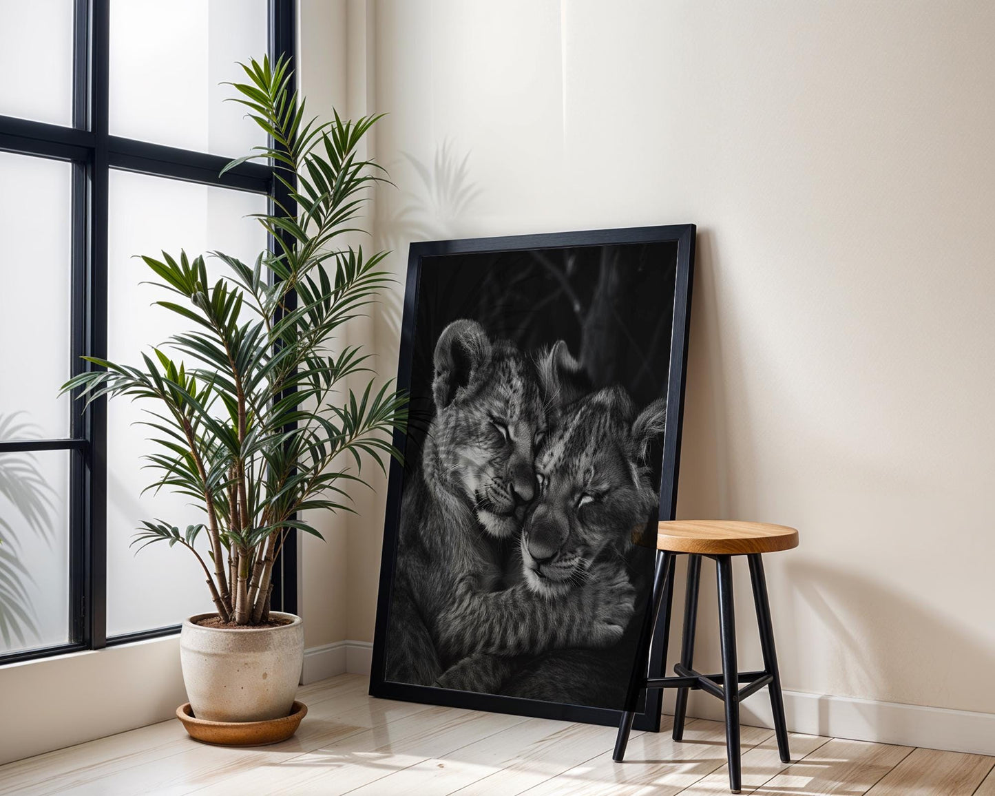 Wildlife Poster | Lion Cubs Fine Art Print • Black & White Minimalist Photography wall art print, minimalist black and white poster, modern Scandinavian wall decor, Monohaus