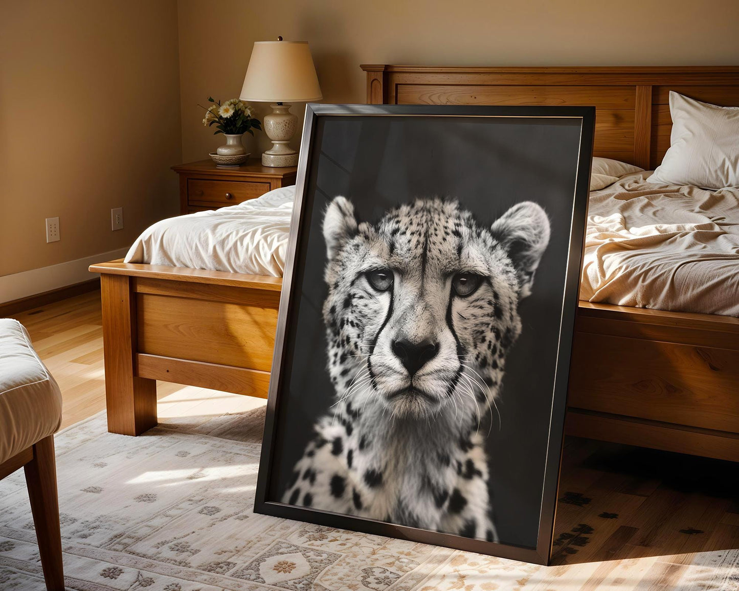 Wildlife Poster | Cheetah Portrait Print • Black & White Safari Photography, Minimal Scandi Wall Art wall art print, minimalist black and white poster, modern Scandinavian wall decor, Monohaus