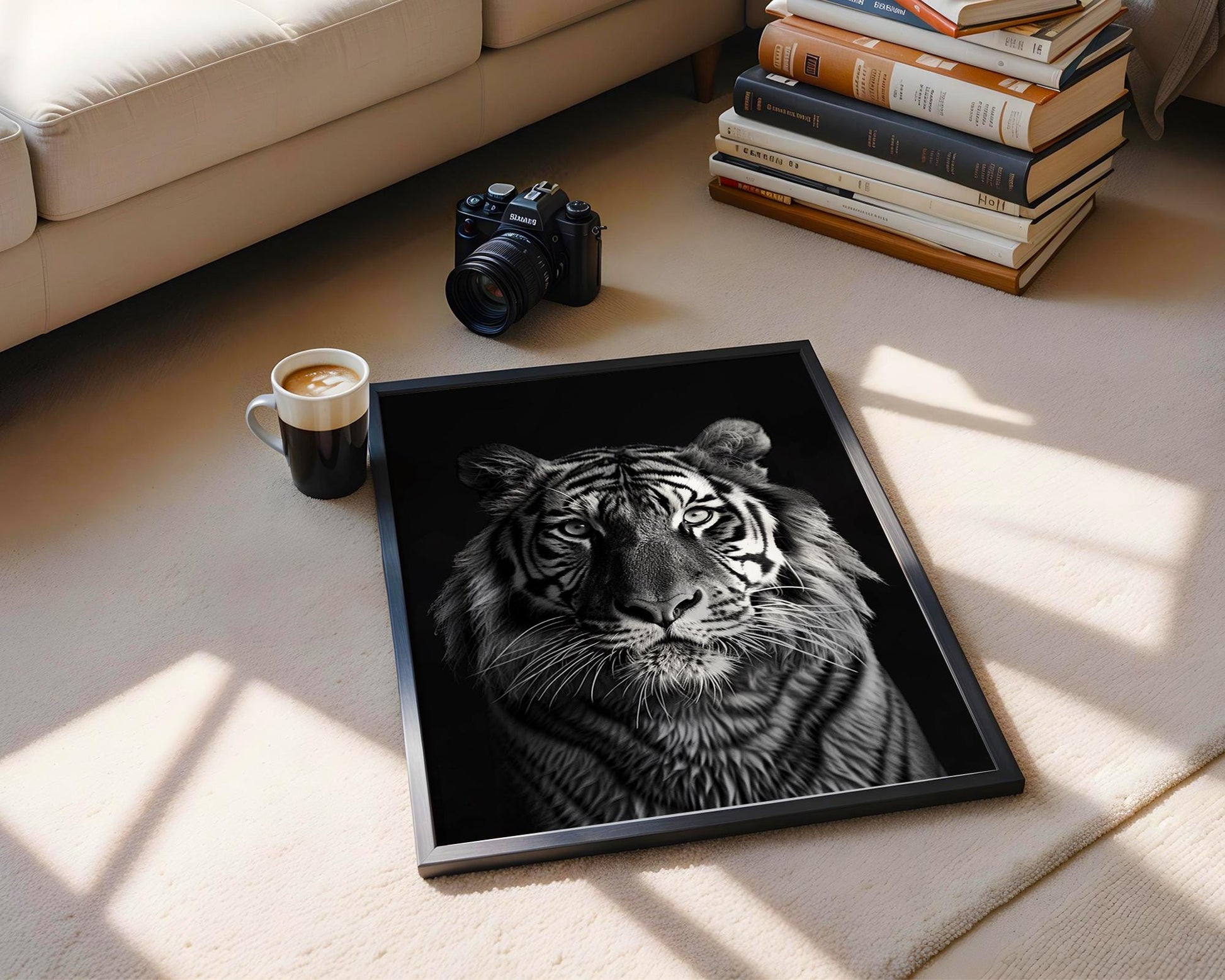 Wildlife Poster | Tiger Portrait Print | Black & White  Photography, Safari Wall Decor wall art print, minimalist black and white poster, modern Scandinavian wall decor, Monohaus