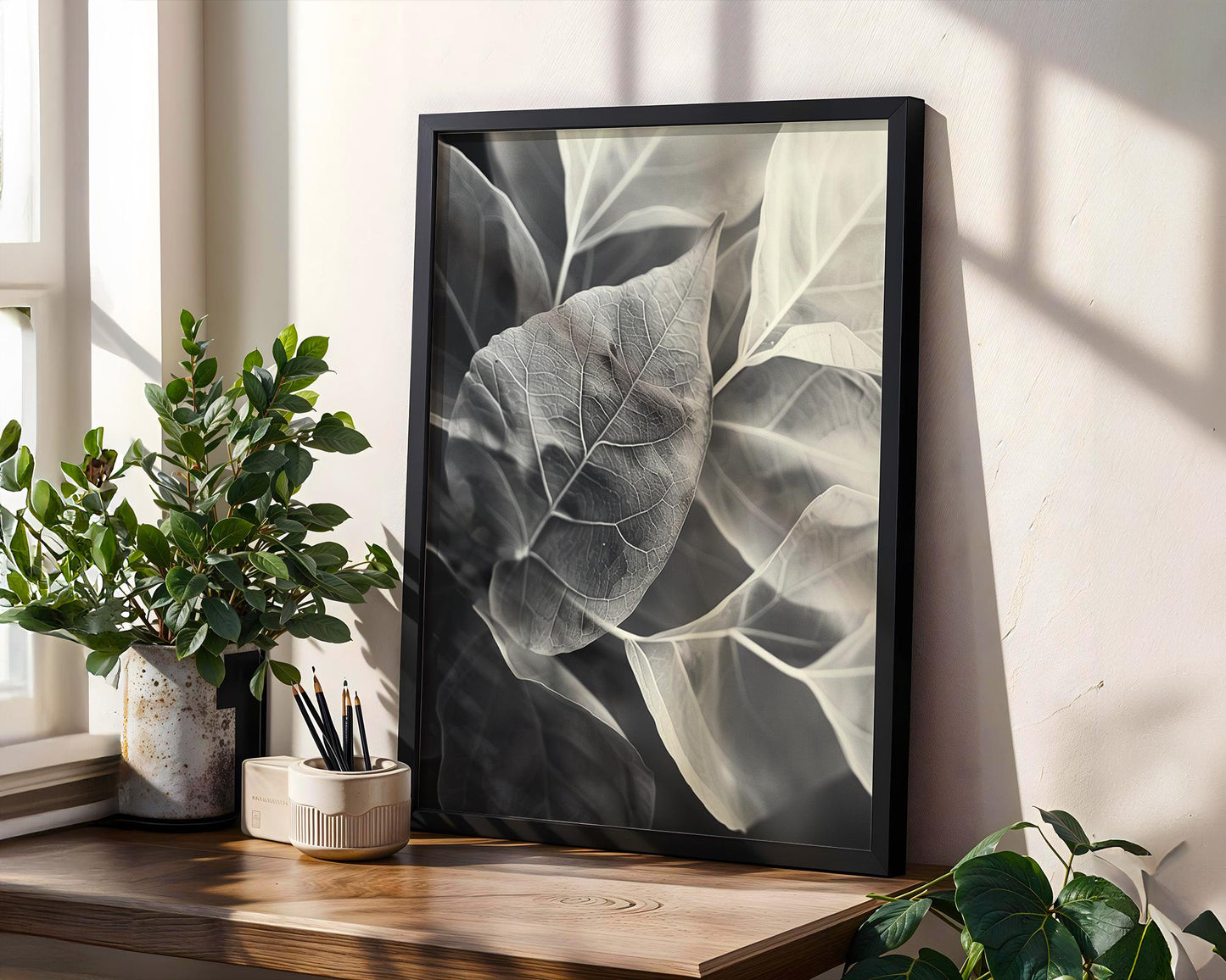 Botanical Photo | Abstract Leaf Macro Photography Print | Black & White Minimal abstract wall art print, geometric minimalist poster, modern Scandinavian decor, Monohaus