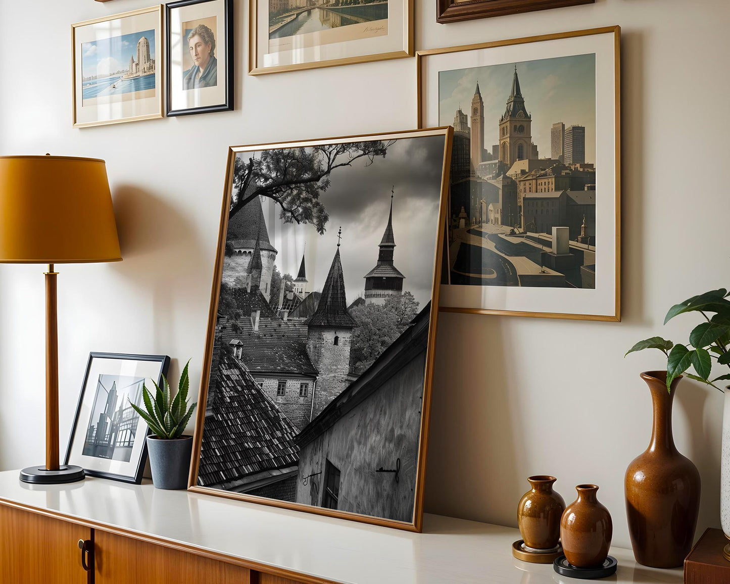 World Landmark | Tallinn Old Town Rooftops Print | Black and White Estonia Architecture