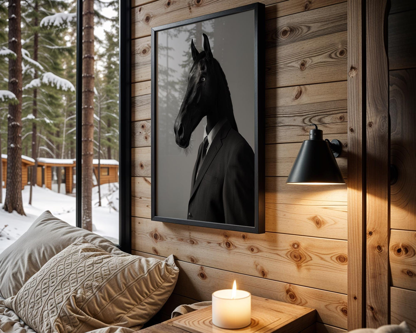 Designer Wall Art | Horse in Suit Print | Surreal Equestrian Art, Modern Minimalist Decor wall art print, minimalist black and white poster, modern Scandinavian wall decor, Monohaus