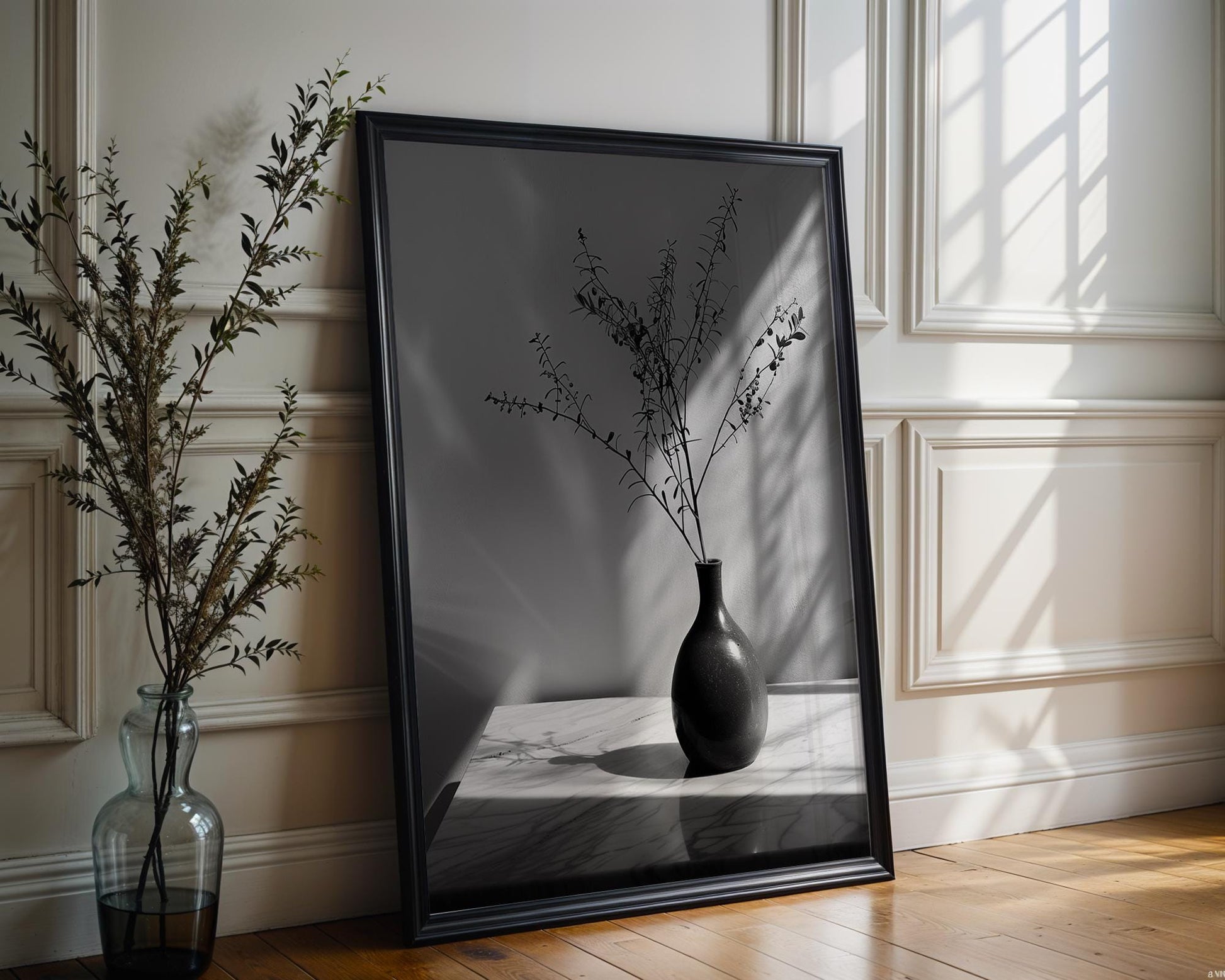 Minimal Wall Art Minimalist Botanical Print | Black and White Vase Photography wall art print, minimalist black and white poster, modern Scandinavian wall decor, Monohaus