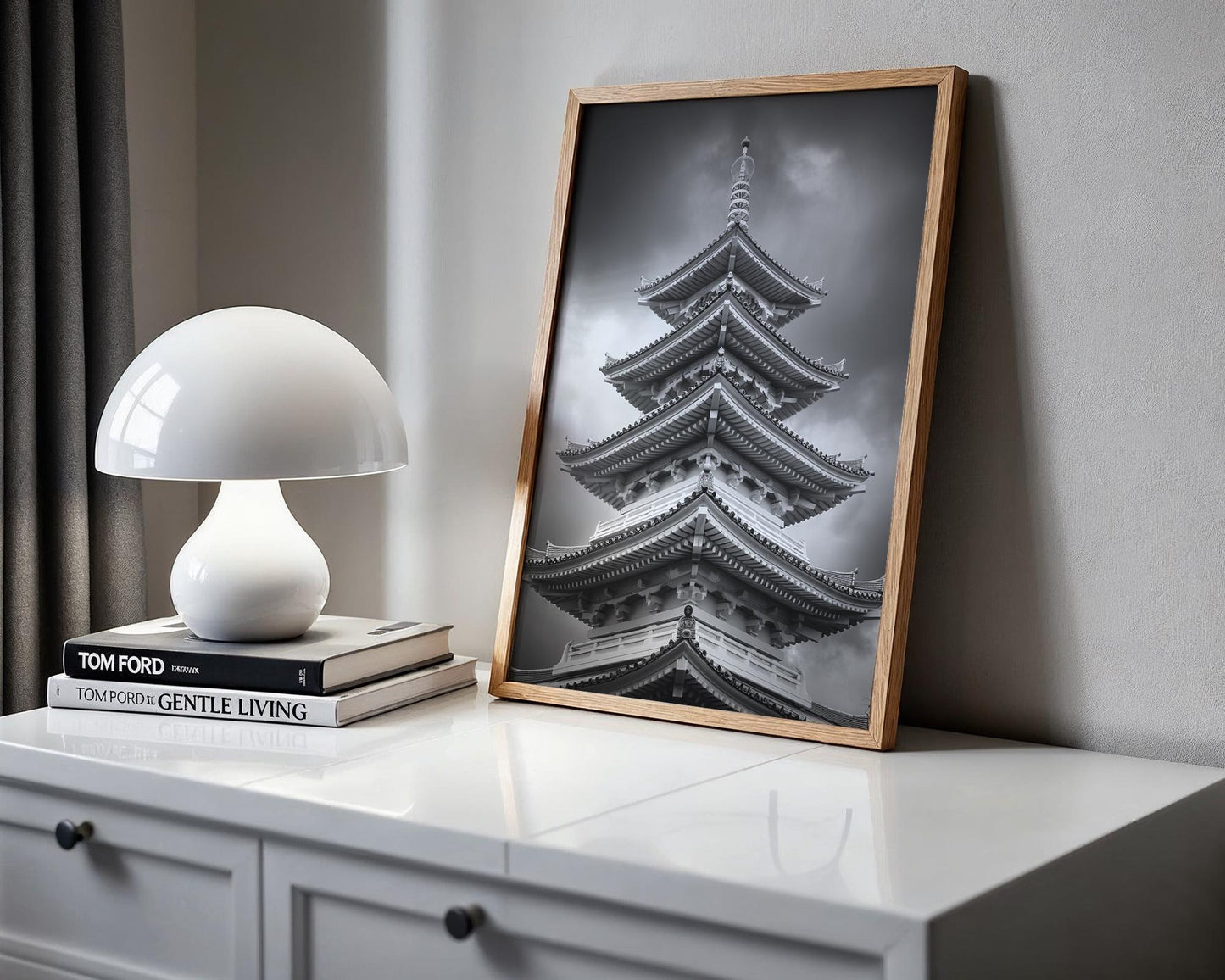 World Landmark | Osaka Pagoda Print | Black and White Japanese Architecture