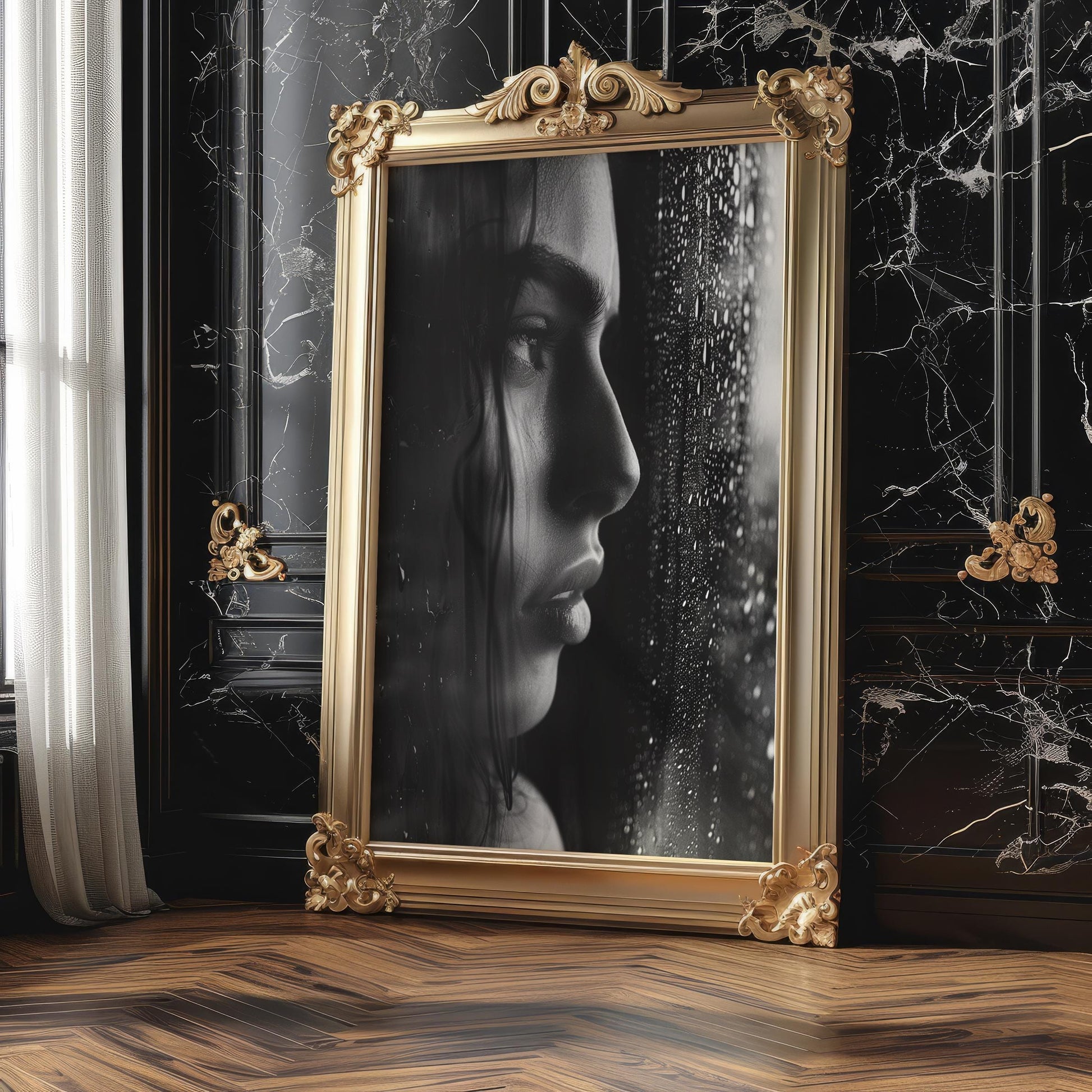 Minimal Wall Art Women in Window Portrait | Black & White Home Decor wall art print, minimalist black and white poster, modern Scandinavian wall decor, Monohaus