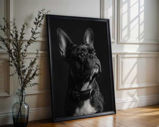 Dog Photography French Bulldog Portrait Print | Black and White Minimalist Poster wall art print, minimalist black and white poster, modern Scandinavian wall decor, Monohaus