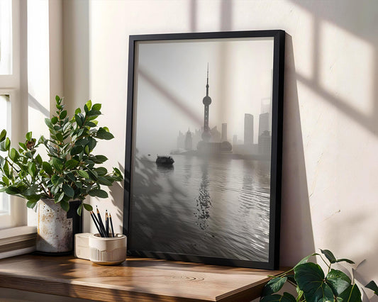 World Landmark | Shanghai Cityscape Photography Print | Modern Black and White Wall Art