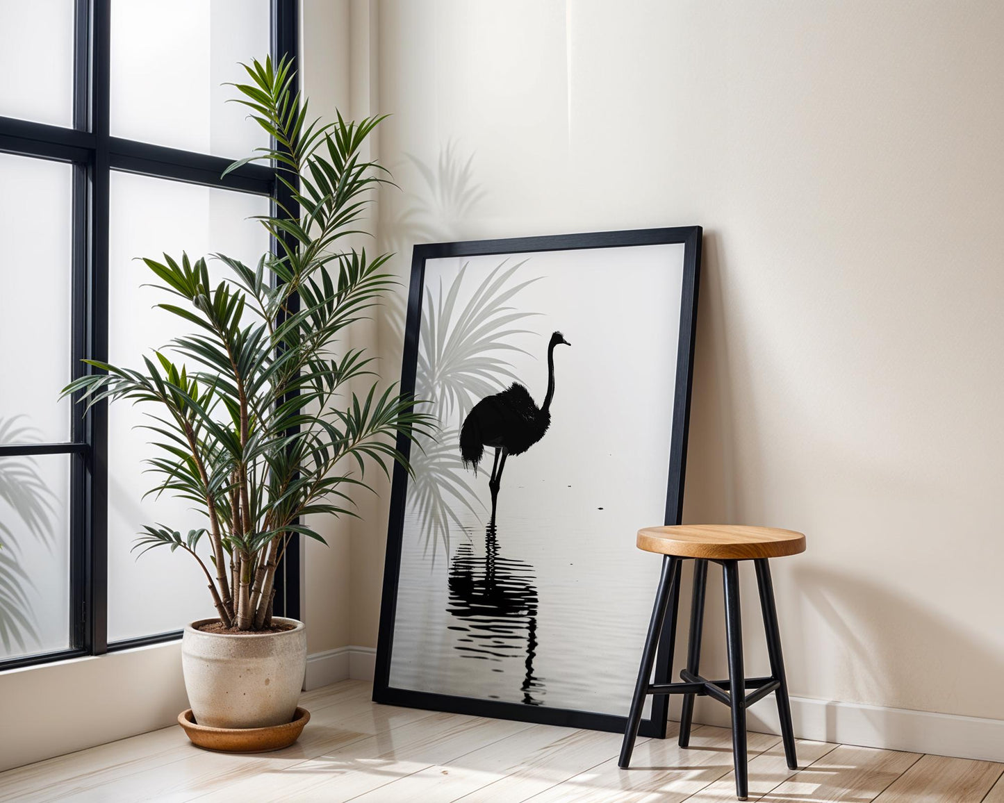 Wildlife Poster | Ostrich Silhouette Art Print • Minimalist Black & White Photography wall art print, minimalist black and white poster, modern Scandinavian wall decor, Monohaus