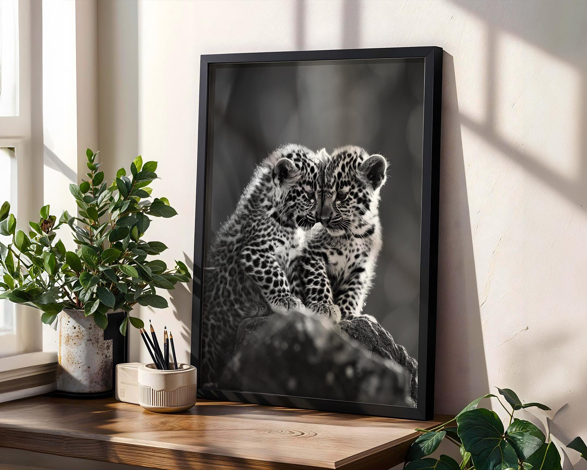 Wildlife Poster | Leopard Twins Fine Art Print • Black & White Nursery Decor wall art print, minimalist black and white poster, modern Scandinavian wall decor, Monohaus