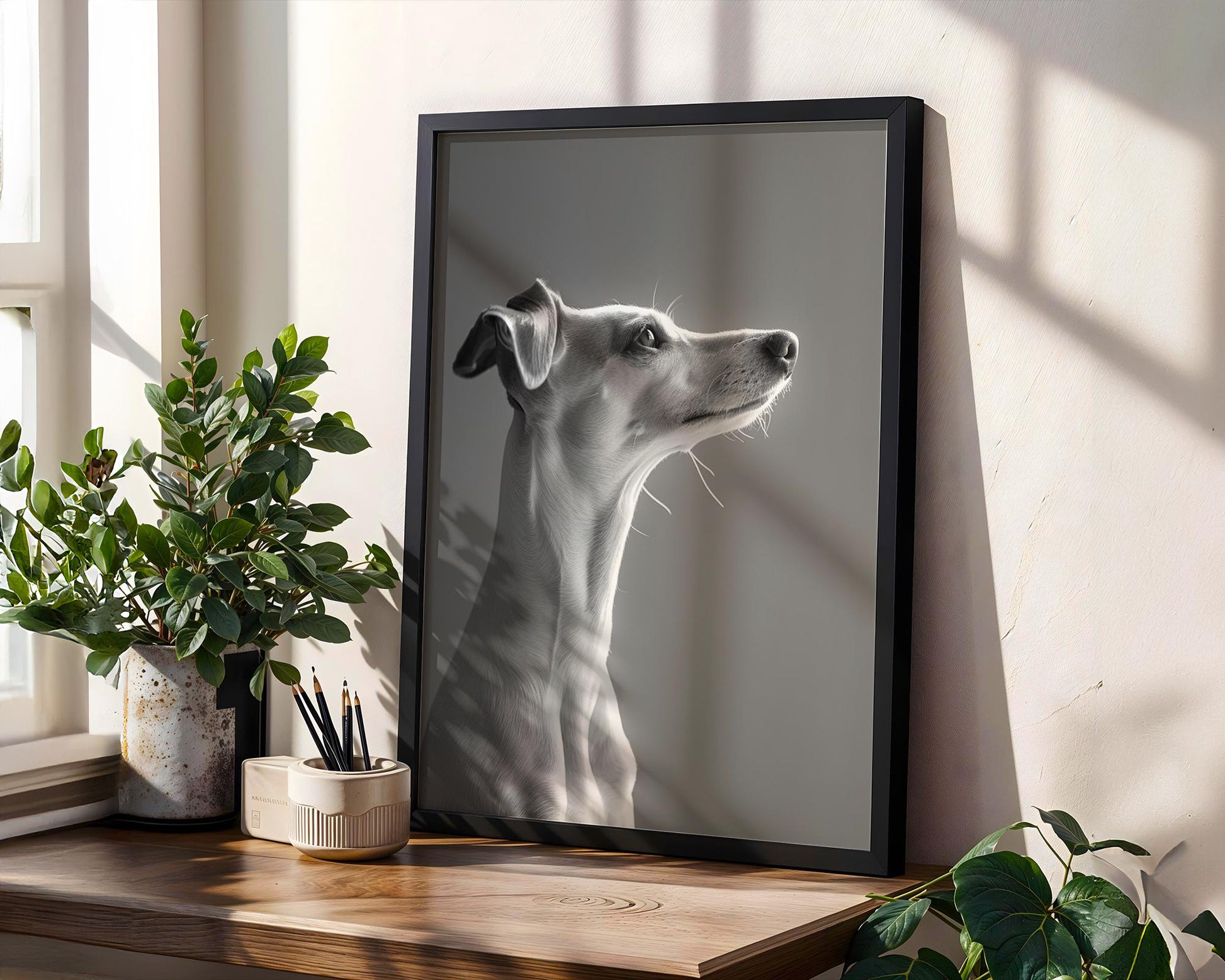 Dog Photography Grey Whippet Art Print | Minimalist Pet Lover Gift wall art print, minimalist black and white poster, modern Scandinavian wall decor, Monohaus