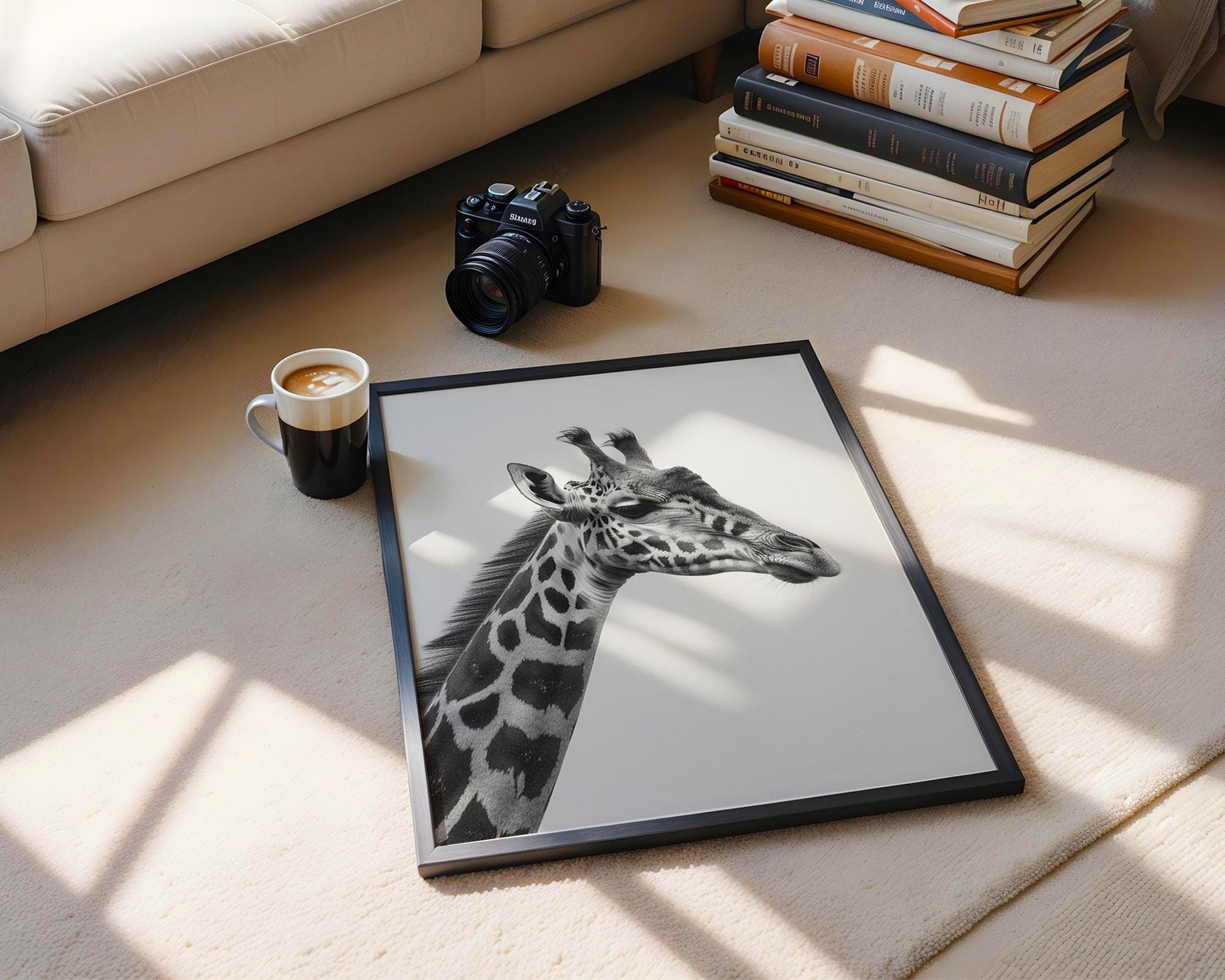 Wildlife Poster | Giraffe Profile Print | Black & White Safari Photography wall art print, minimalist black and white poster, modern Scandinavian wall decor, Monohaus
