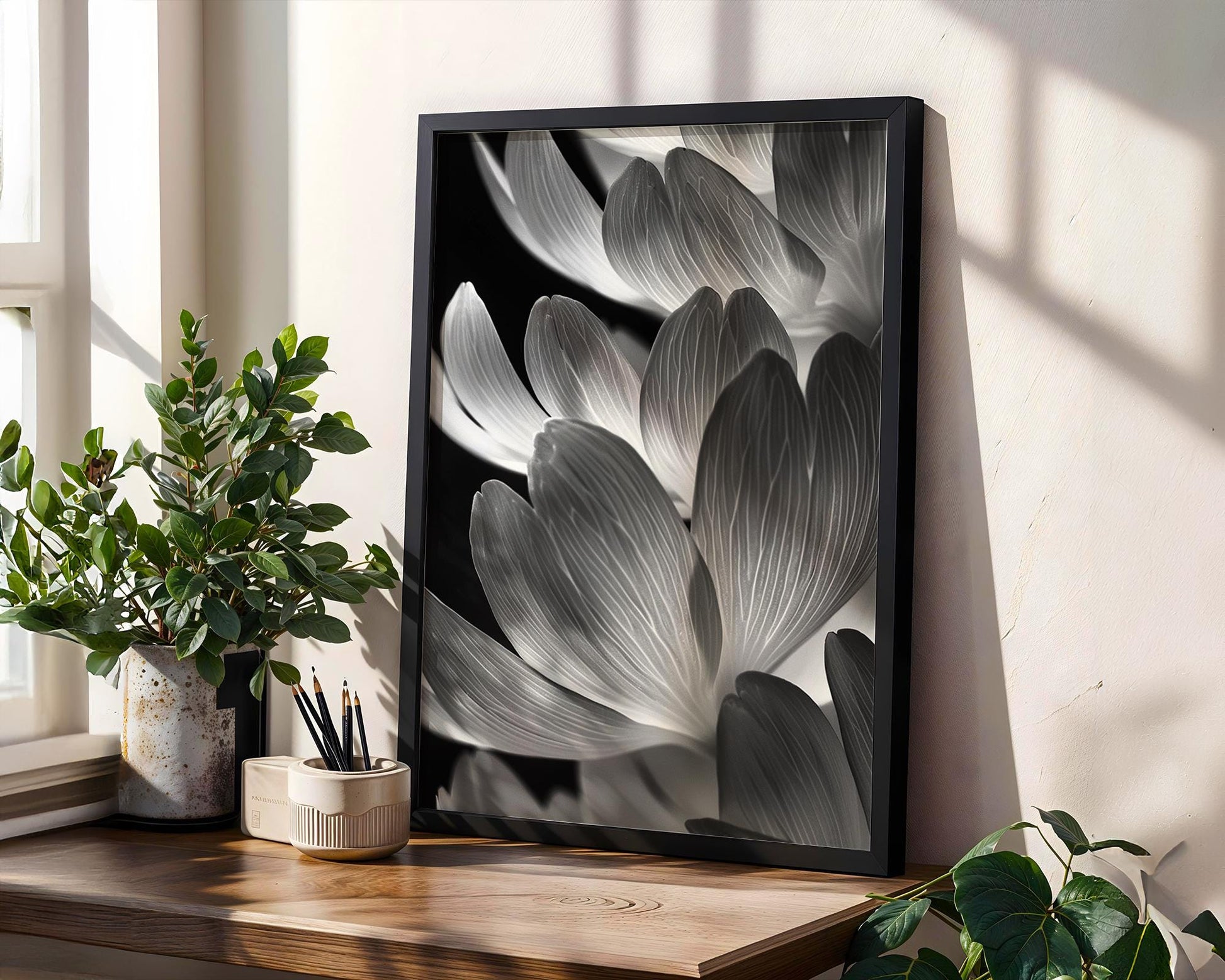 Botanical Photo | Black & White Lotus Flower Petals Print Home Decor | Macro Art wall art print, minimalist black and white poster, modern Scandinavian wall decor, Monohaus
