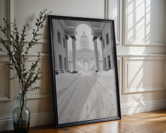 World Landmark | Helsinki Cathedral Winter Print | Minimalist Nordic Wall Art wall art print, minimalist black and white poster, modern Scandinavian wall decor, Monohaus