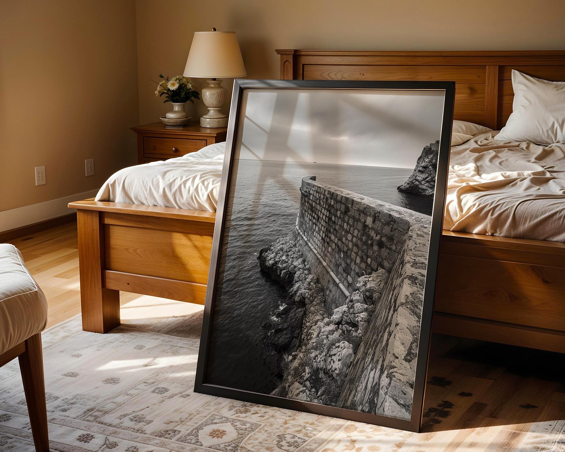 World Landmark | Dubrovnik City Walls Print | Black and White Adriatic Coast Photography wall art print, black and white architectural poster, minimalist modern Scandinavian wall decor, Monohaus