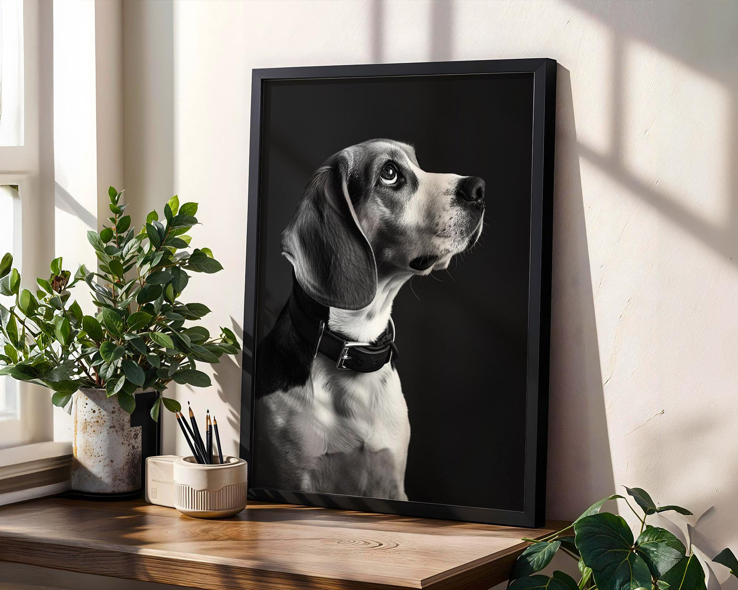 Dog Photography Beagle Portrait Print | Regal Black and White Pet Art wall art print, minimalist black and white poster, modern Scandinavian wall decor, Monohaus