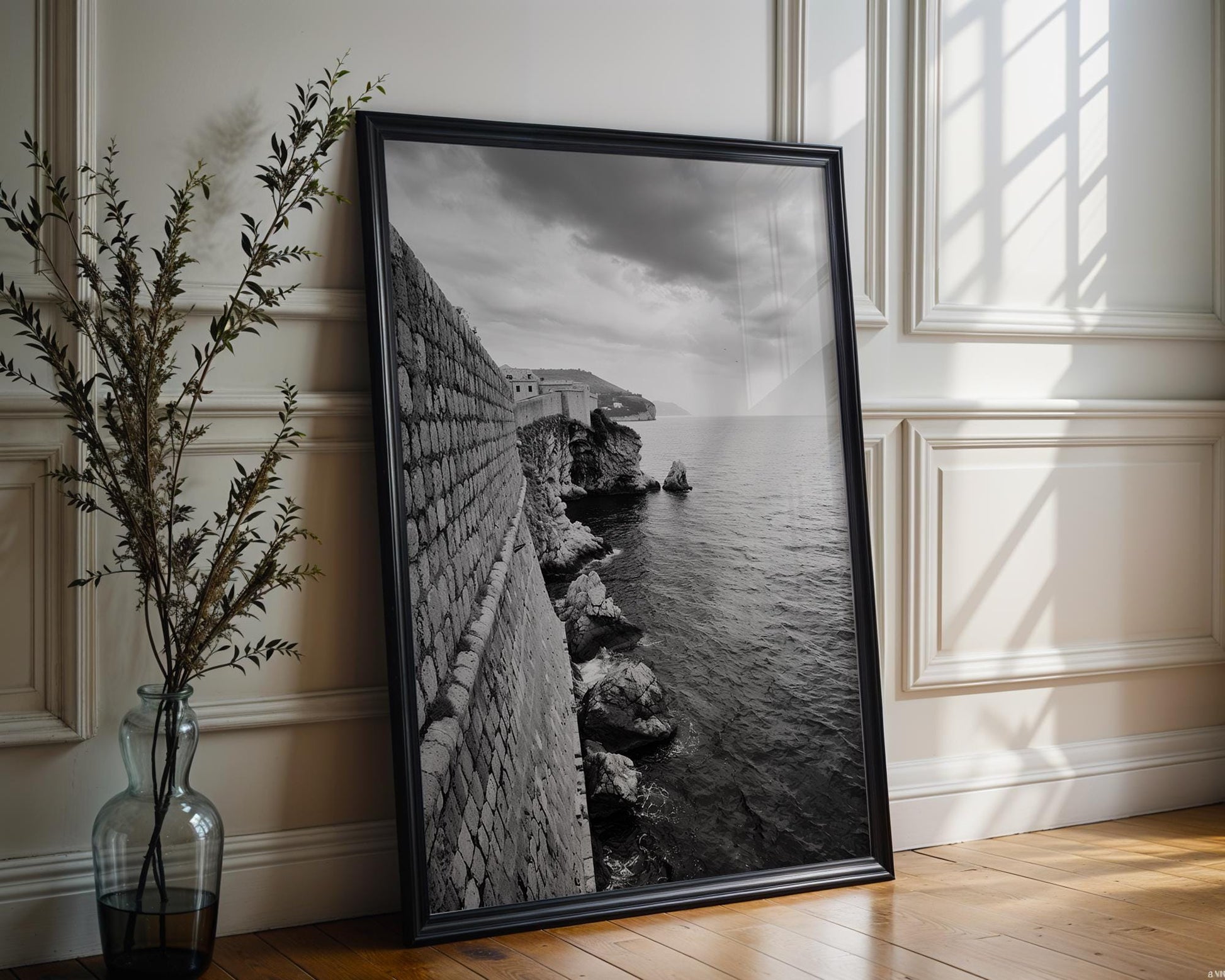 World Landmark | Dubrovnik Old Town Walls Print | Black and White Croatia Photography wall art print, minimalist black and white poster, modern Scandinavian wall decor, Monohaus