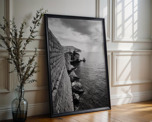 World Landmark | Dubrovnik Old Town Walls Print | Black and White Croatia Photography wall art print, minimalist black and white poster, modern Scandinavian wall decor, Monohaus