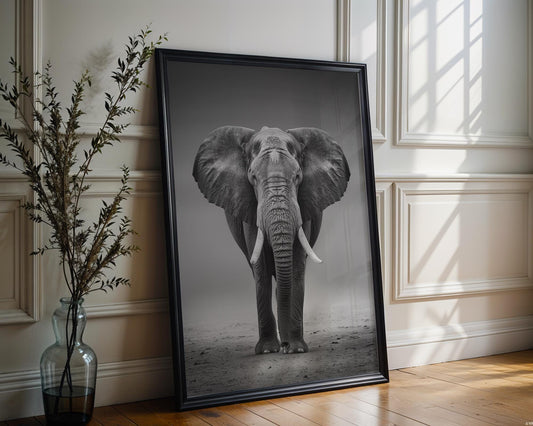 Wildlife Poster | Elephant Fine Art Print | Black & White Minimal Photography wall art print, minimalist black and white poster, modern Scandinavian wall decor, Monohaus