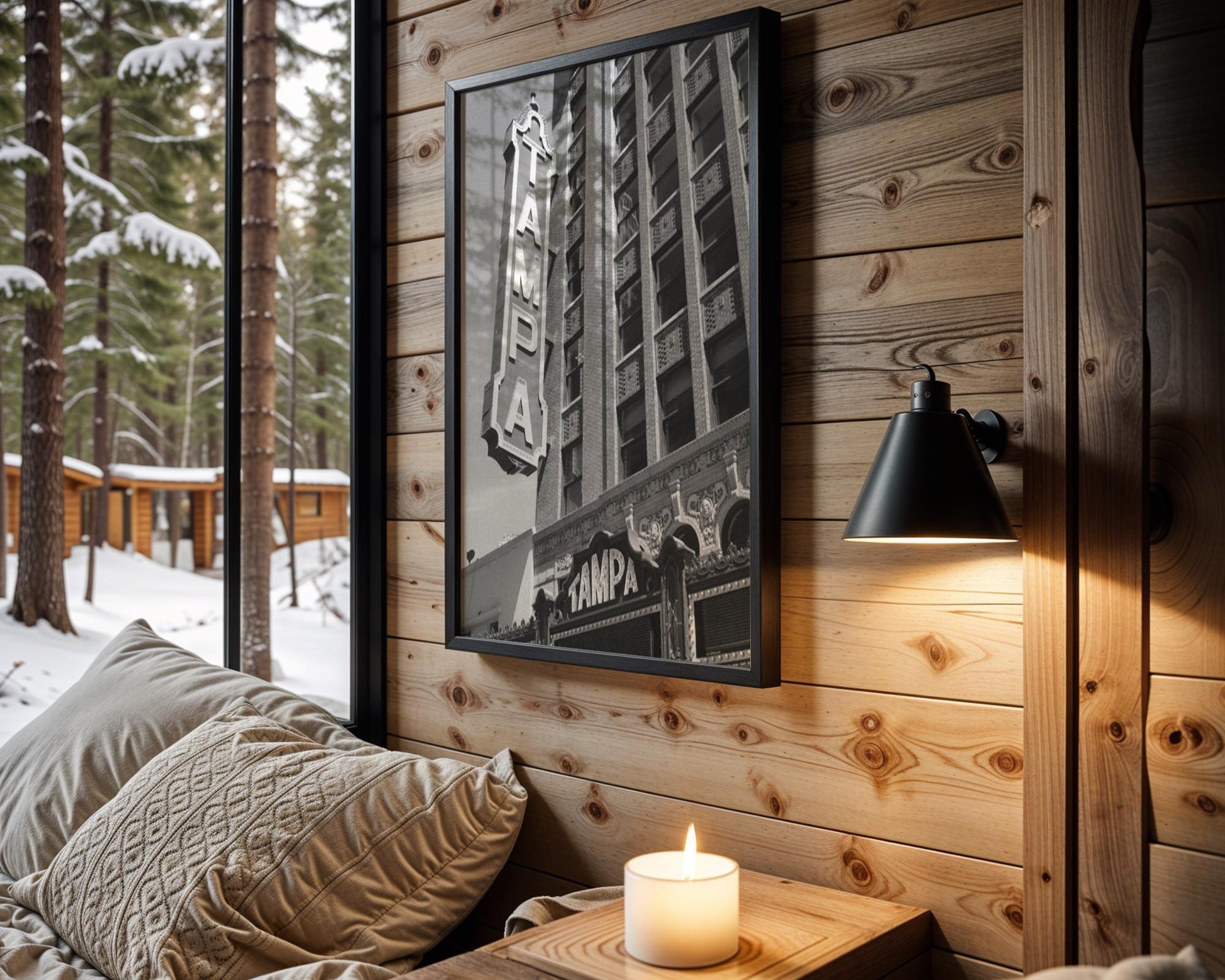 Designer Wall Art | Tampa Marquee Sign Print | Black and White Florida Poster wall art print, minimalist black and white poster, modern Scandinavian wall decor, Monohaus