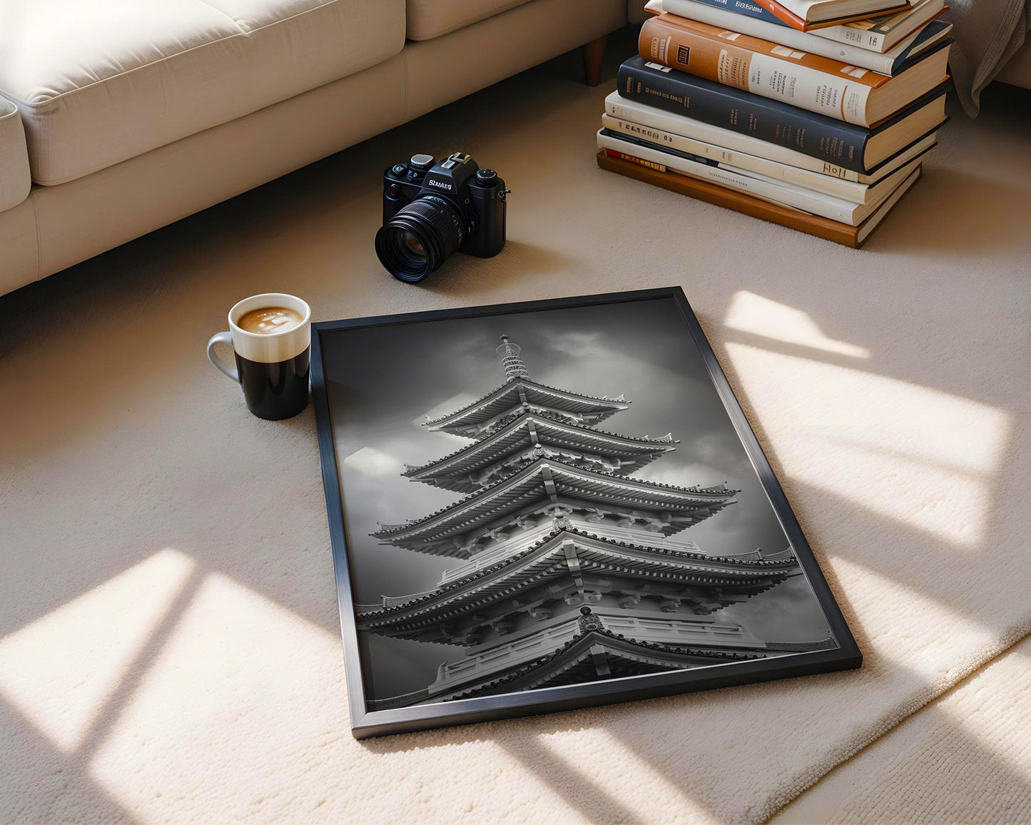 World Landmark | Osaka Pagoda Print | Black and White Japanese Architecture