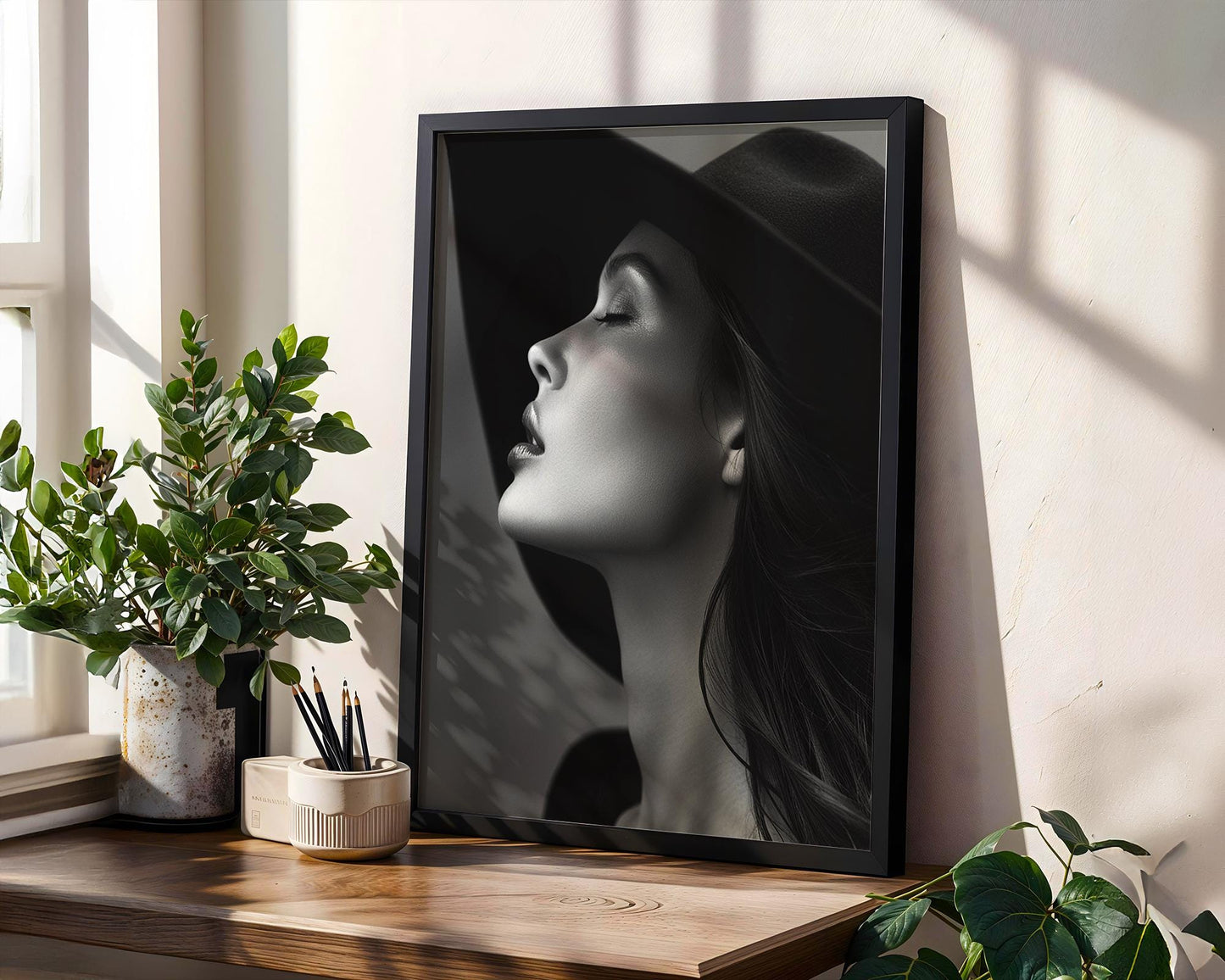 Minimal Wall Art Fashion Print | Moody Bedroom Decor | Model Photography wall art print, minimalist black and white poster, modern Scandinavian wall decor, Monohaus