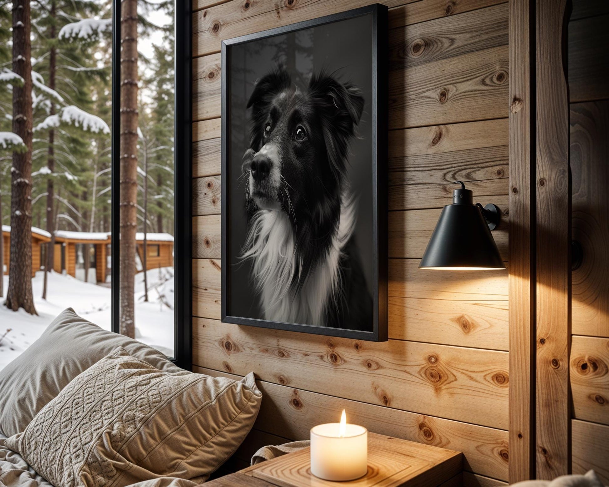 Dog Photography Border Collie Portrait Print | Black and White wall art print, minimalist black and white poster, modern Scandinavian wall decor, Monohaus