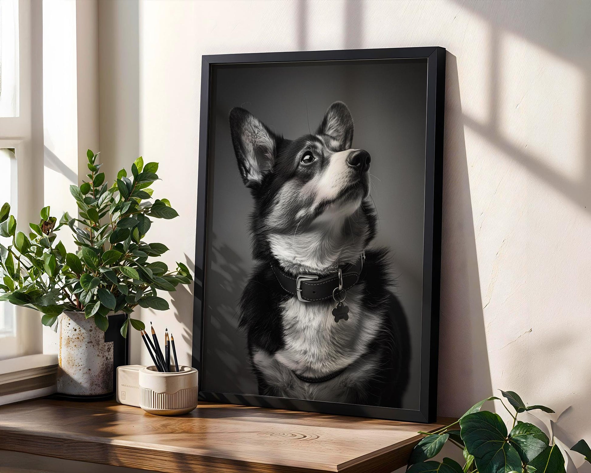 Dog Photography Corgi Pet Portrait Print | Minimalist Black and White Pet Home Decor wall art print, minimalist black and white poster, modern Scandinavian wall decor, Monohaus