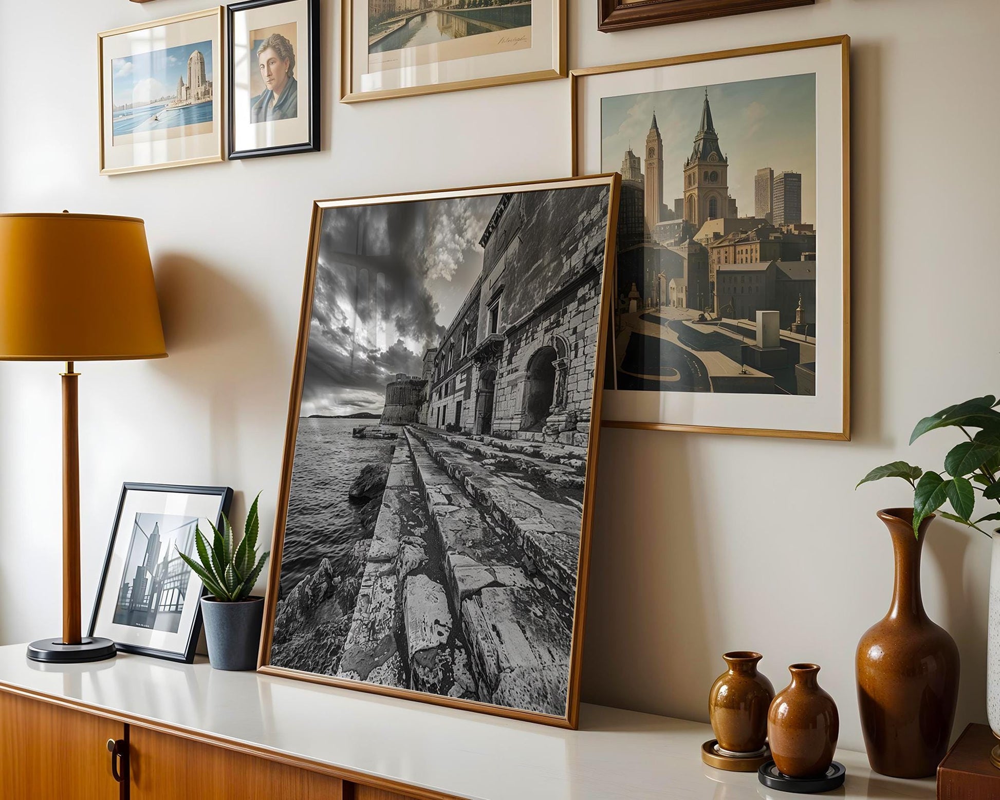 World Landmark | Dubrovnik Croatia Print | Black and White Coastal Architecture Photography wall art print, black and white architectural poster, minimalist modern Scandinavian wall decor, Monohaus