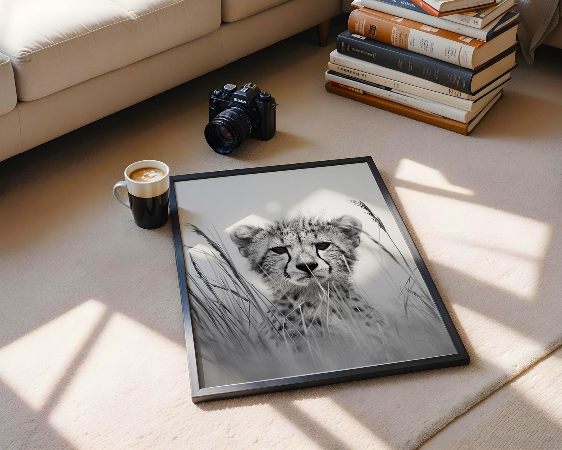 Wildlife Poster | Cheetah Cub Fine Art Print | Black & White Minimal Photography wall art print, minimalist black and white poster, modern Scandinavian wall decor, Monohaus