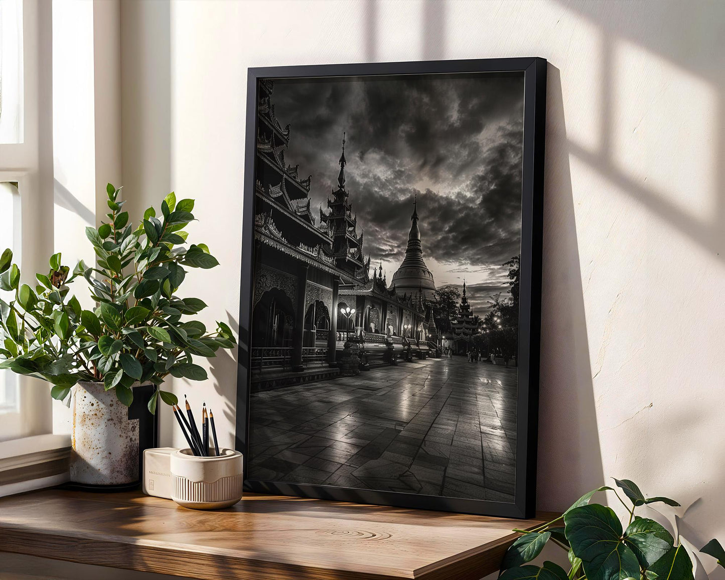 World Landmark | Shwedagon Pagoda Print | Yangon, Myanmar Black and White Photography wall art print, minimalist black and white poster, modern Scandinavian wall decor, Monohaus
