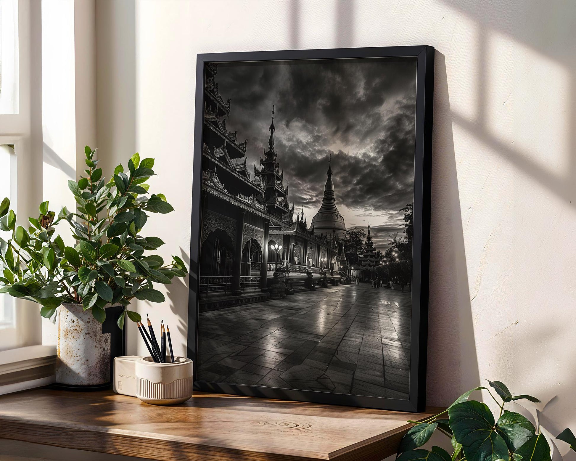 World Landmark | Shwedagon Pagoda Print | Yangon, Myanmar Black and White Photography wall art print, minimalist black and white poster, modern Scandinavian wall decor, Monohaus