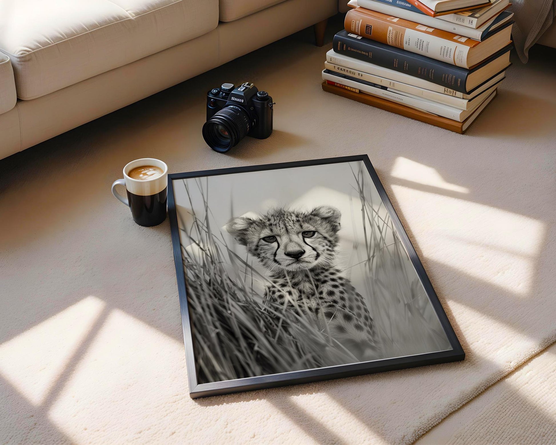 Wildlife Poster | Cheetah Cub Portrait | Minimalist  Fine Art Print wall art print, minimalist black and white poster, modern Scandinavian wall decor, Monohaus