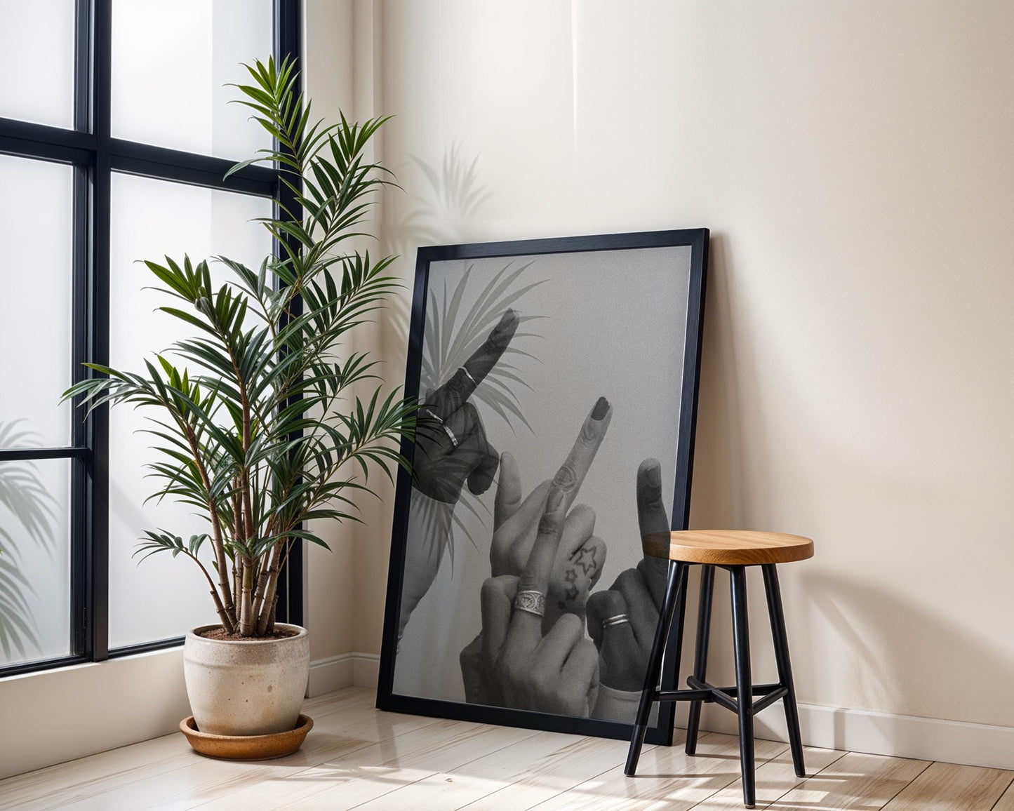 Designer Wall Art | Rock & Roll Hands Print | Edgy Black and White Photography wall art print, minimalist black and white poster, modern Scandinavian wall decor, Monohaus