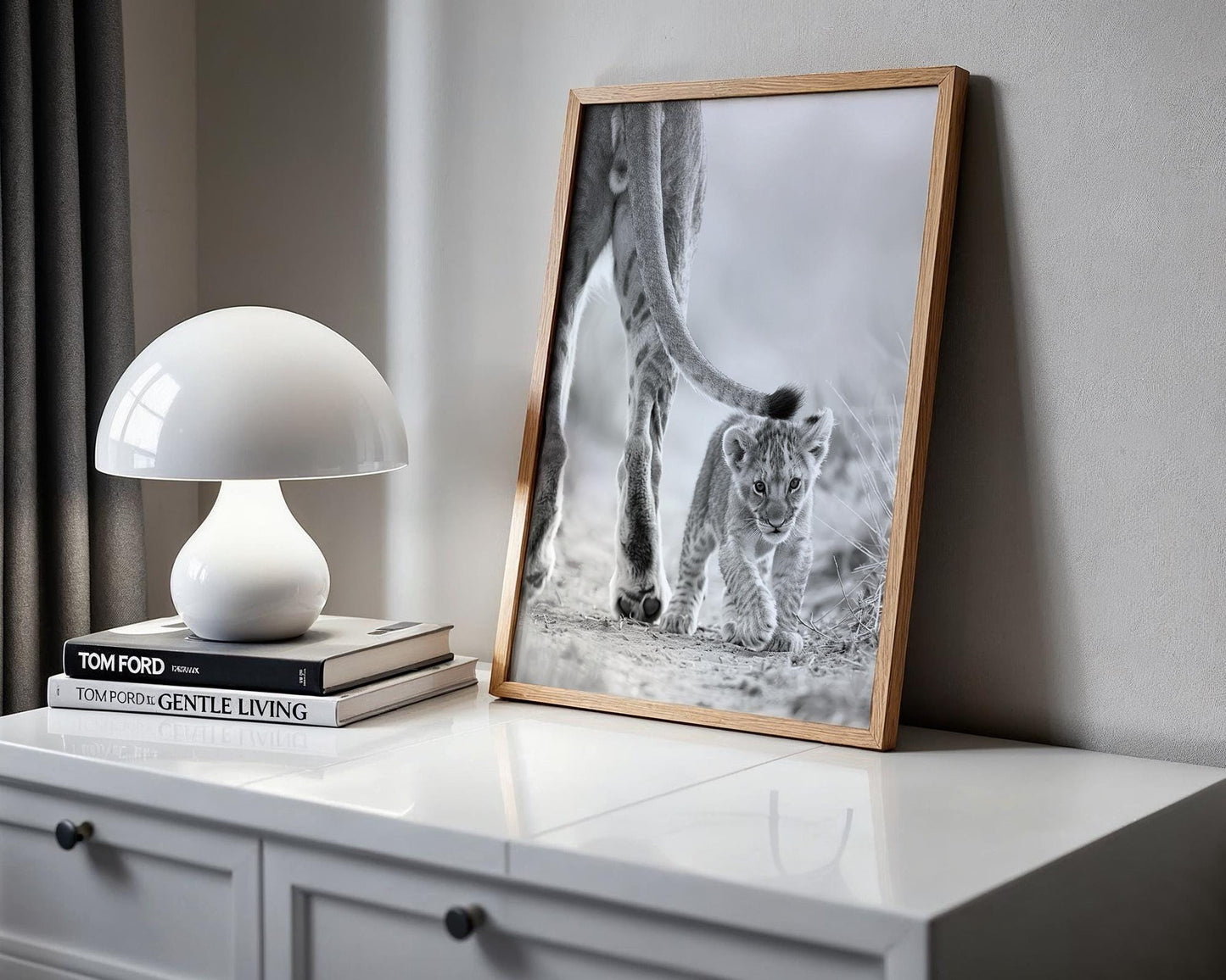 Wildlife Poster | Lion Cub and Mother Print | Minimalist Black & White Photography wall art print, minimalist black and white poster, modern Scandinavian wall decor, Monohaus