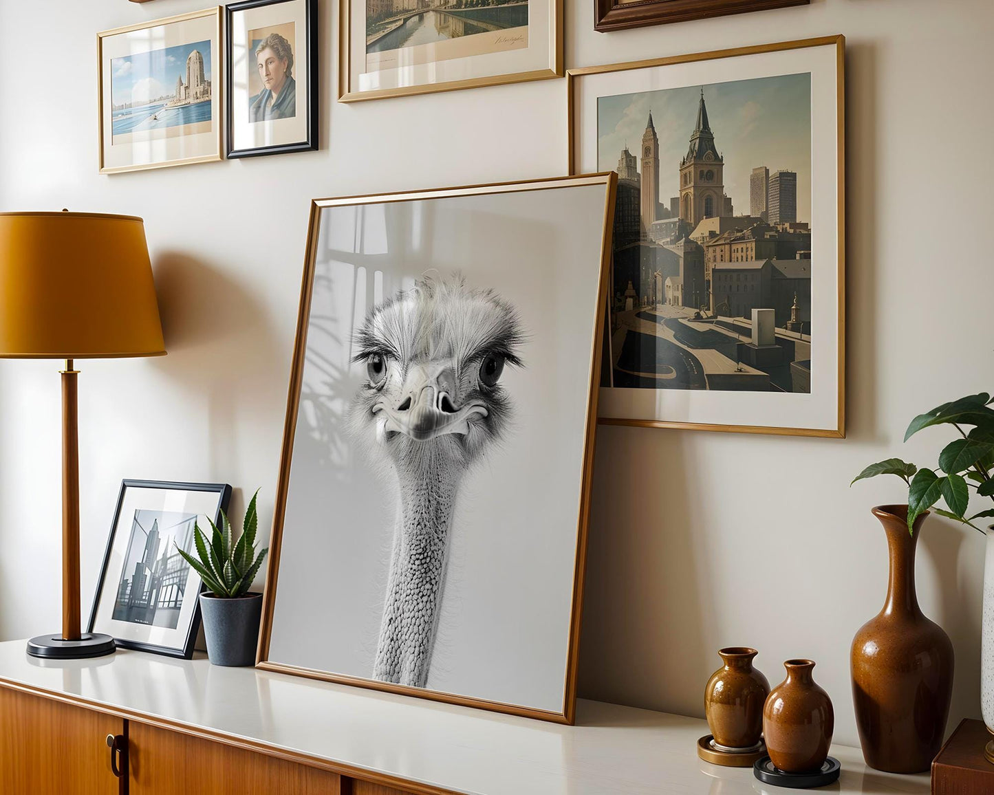 Wildlife Poster | Ostrich Portrait Print • Minimalist Black & White Animal Photography wall art print, minimalist black and white poster, modern Scandinavian wall decor, Monohaus