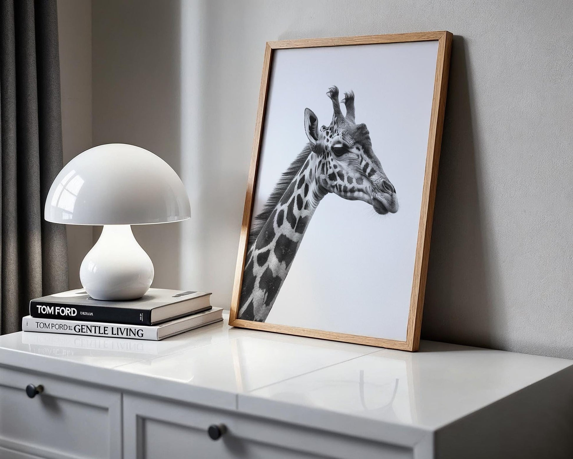 Wildlife Poster | Giraffe Profile Print | Black & White Safari Photography wall art print, minimalist black and white poster, modern Scandinavian wall decor, Monohaus