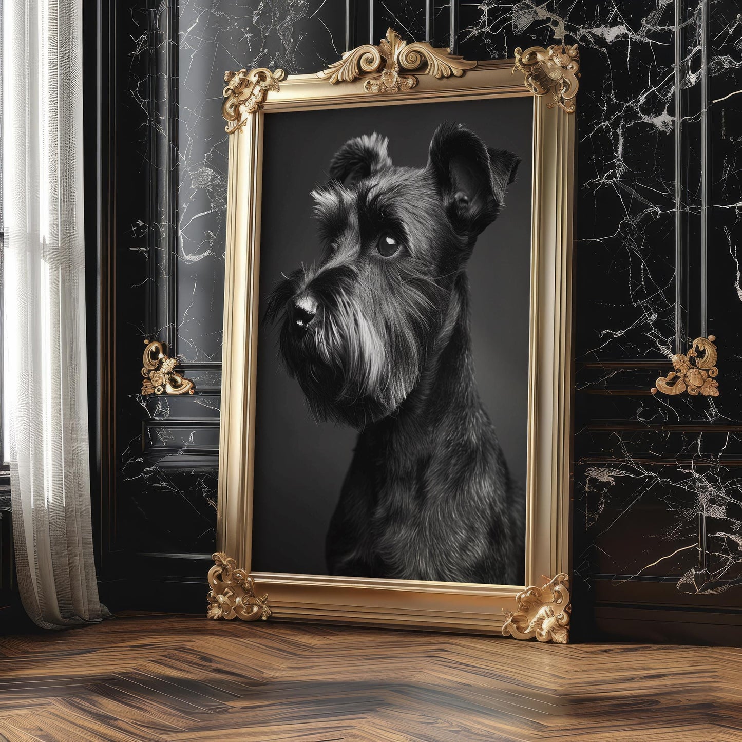 Dog Photography Schnauzer Portrait Print | Minimalist Black and White wall art print, minimalist black and white poster, modern Scandinavian wall decor, Monohaus