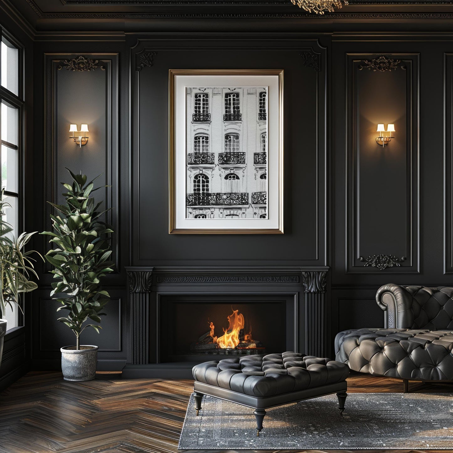 Designer Wall Art | Paris Haussmann Architecture Print | Black & White Balcony wall art print, black and white architectural poster, minimalist modern Scandinavian wall decor, Monohaus