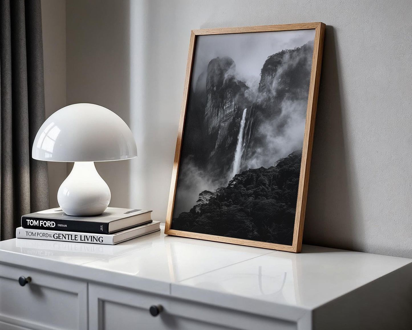 World Landmark | Andes Waterfall Photography Print | Black and White Minimalist Wall Art wall art print, minimalist black and white poster, modern Scandinavian wall decor, Monohaus