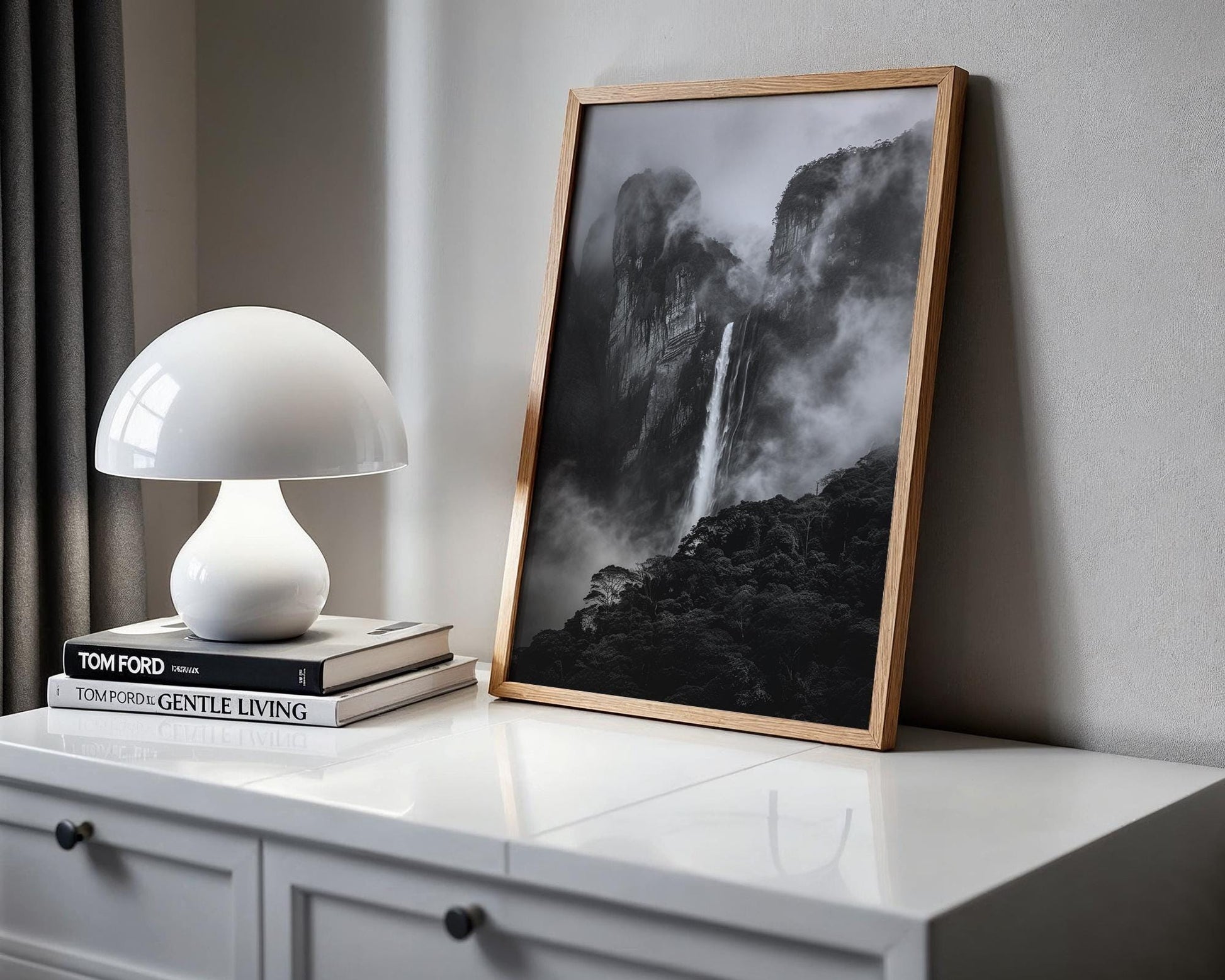 World Landmark | Andes Waterfall Photography Print | Black and White Minimalist Wall Art wall art print, minimalist black and white poster, modern Scandinavian wall decor, Monohaus