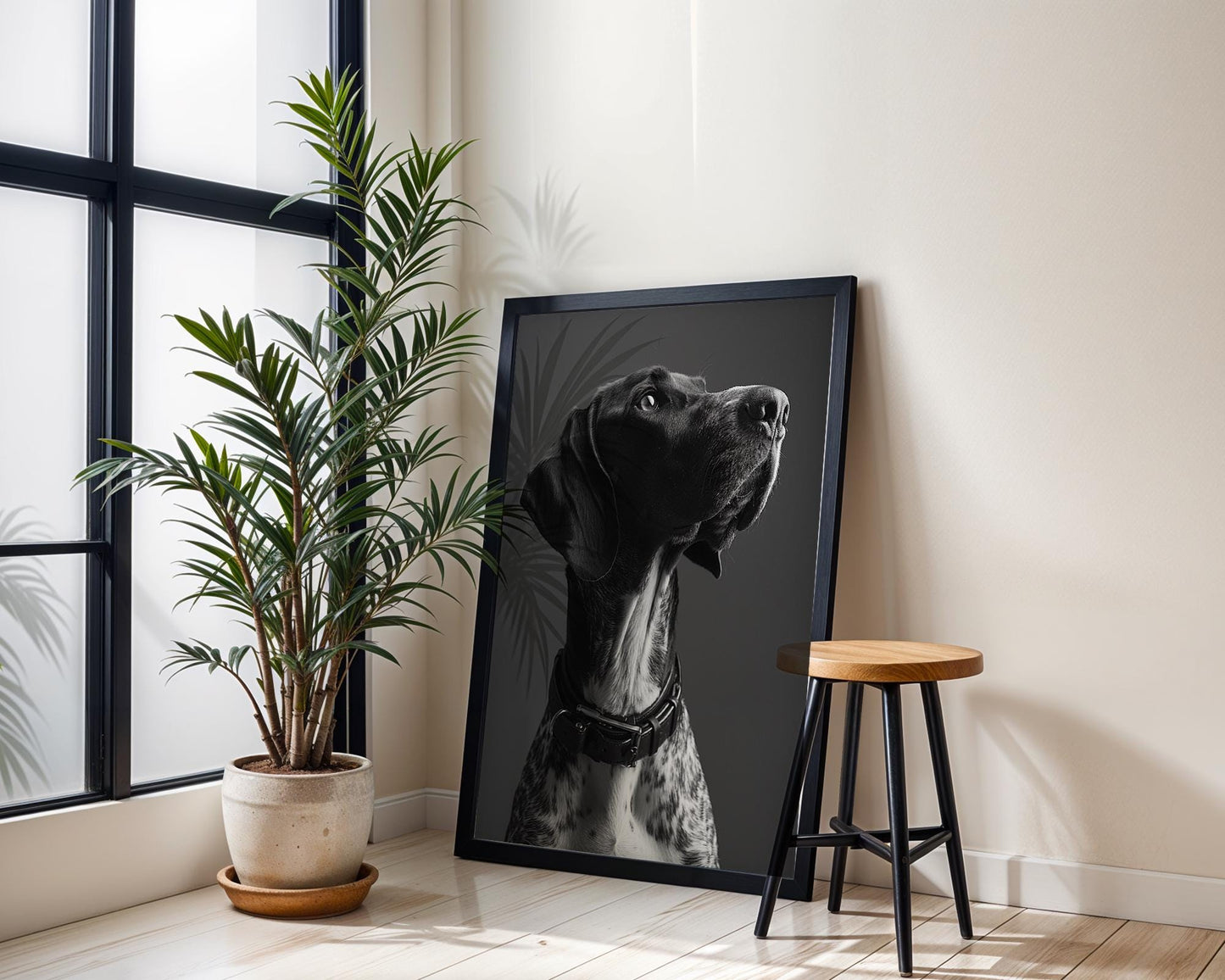 Dog Photography German Shorthaired Pointer Print | Modern Pet Portrait, Studded Collar wall art print, minimalist black and white poster, modern Scandinavian wall decor, Monohaus